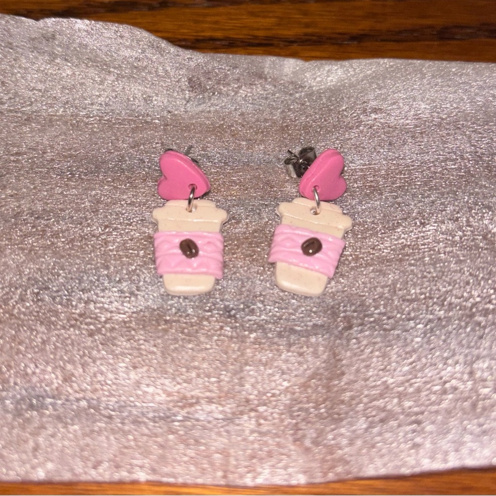 Pink and Cream Coffee Earrings